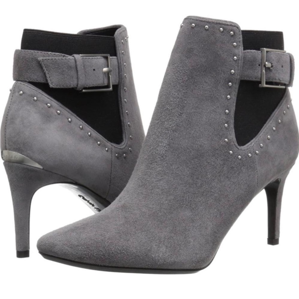 Calvin Klein Gray Heeled Boots with Side Cutouts